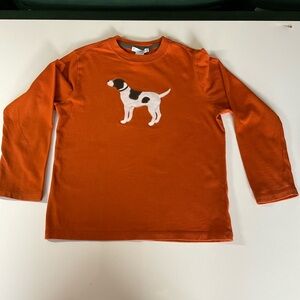 Janie and Jack Orange Long Sleeve Tee with Embroidered Hunting Dog Size 7 Kids